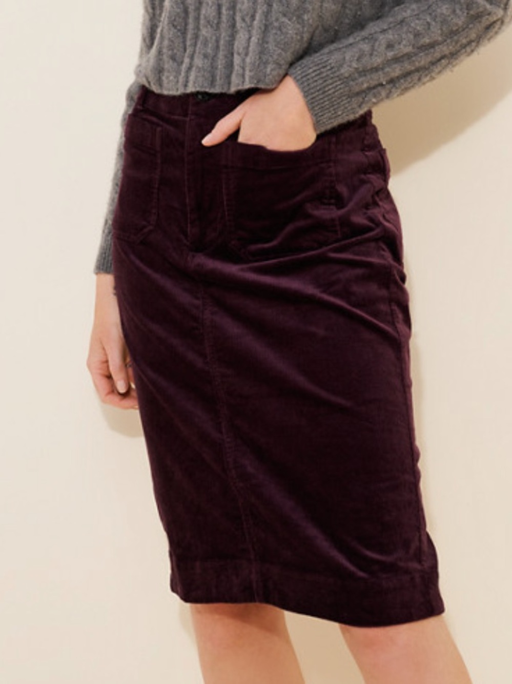 Maeve Anthropologie The Collette Maroon Corduroy Knee Length Skirt - Size Small